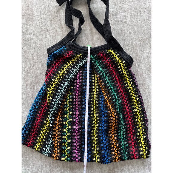 Vintage Black and Rainbow Crochet Tote - Picture 4 of 7